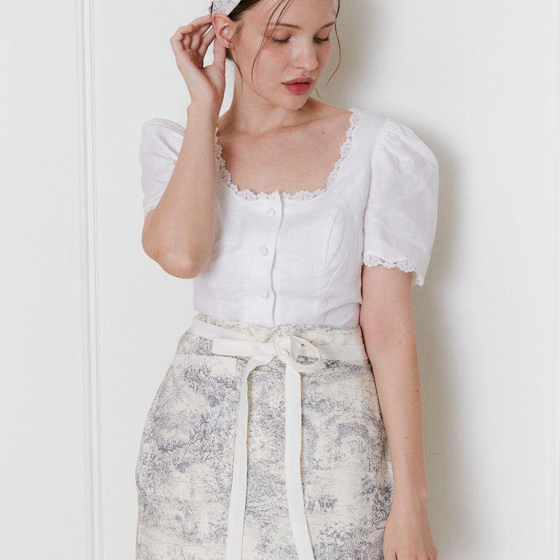 Toile de Jouy Half Apron