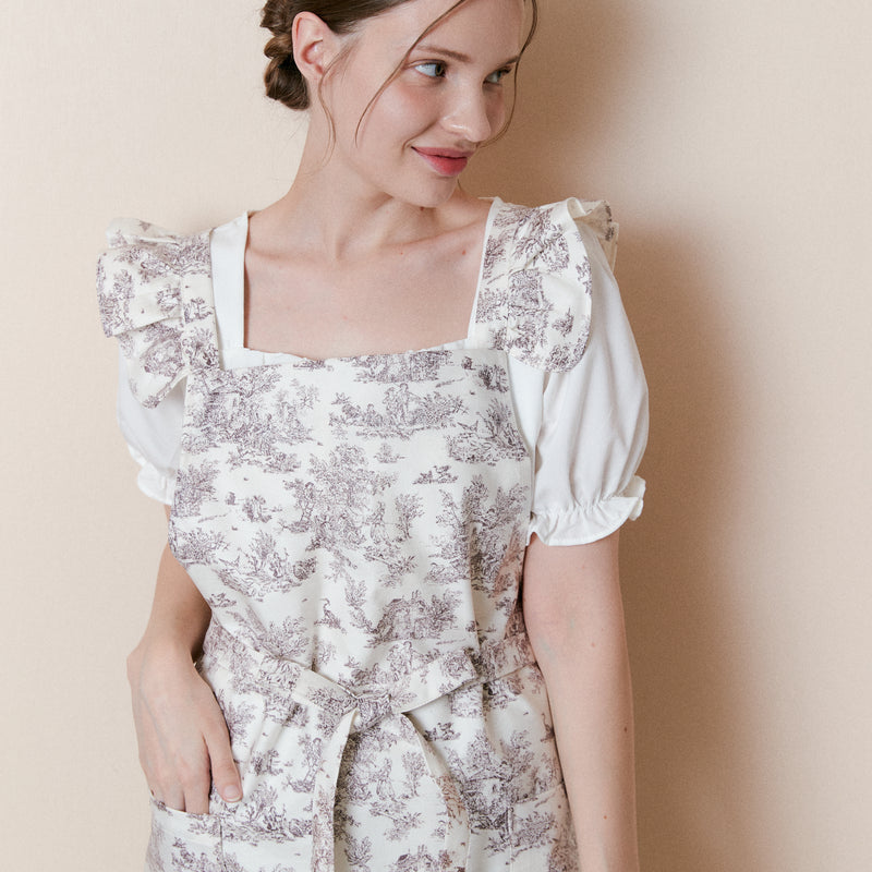 Winged Toile de Jouy Apron