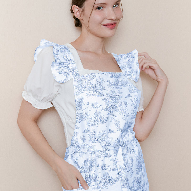 Winged Toile de Jouy Apron