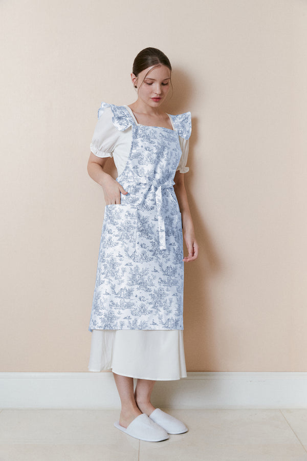 Winged Toile de Jouy Apron