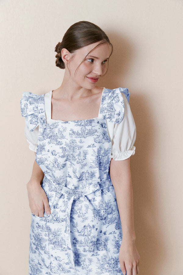 Winged Toile de Jouy Apron